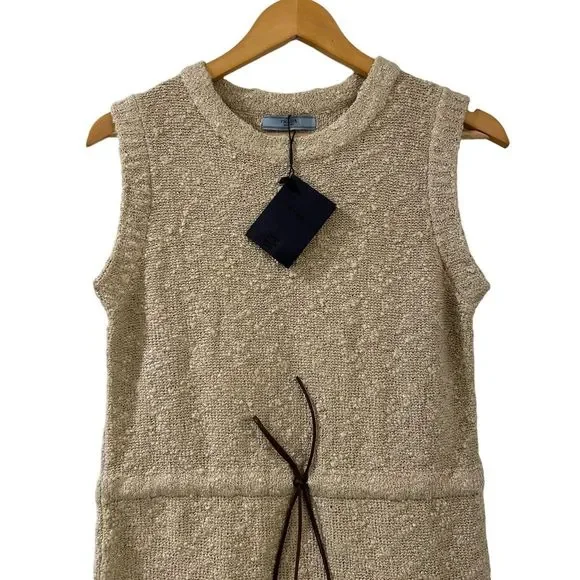PRADA Boucle Drawstring Mini Dress NWT Small Oatmeal Brown Authentic New - Picture 3 of 16
